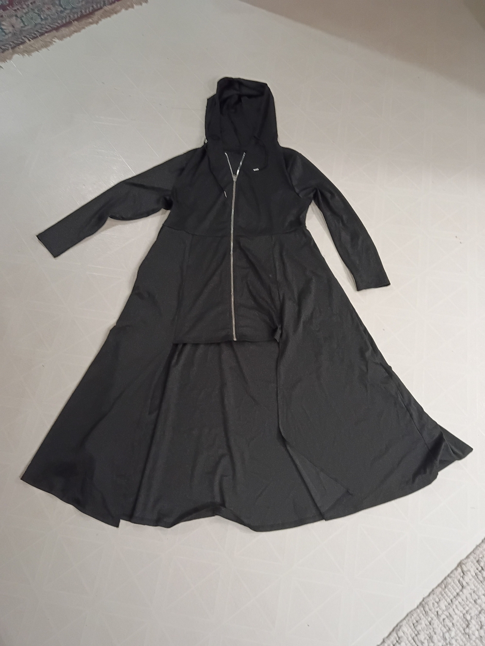 Black Hooded Zip-Front Maxi Dress